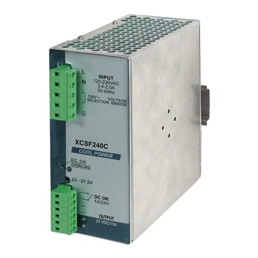 [XCSF240C] 24VDC 10A DIN Rail Power Supply | 240W | 120/230VAC Input | High Overload Capacity | UL508 | XCSF240C