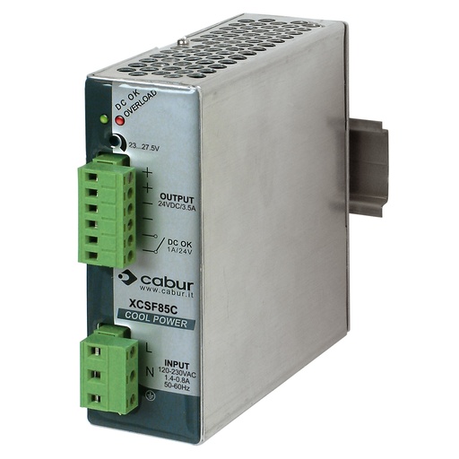 [XCSF85C] 24V DC DIN Rail Power Supply, 3.5A, 85 Watt Output, 120V AC Input, UL508 Listed,