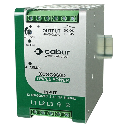 [XCSG960D] 48V DIN Rail Power Supply, 48 Vdc, 20A Output,  3 Phase, 340-550Vac Input, UL Listed, 
