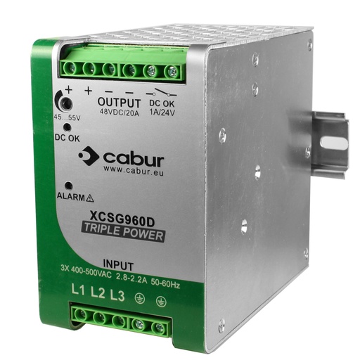 [XCSG960G] 72V DC DIN Rail Power Supply, 72-85V DC, 13.3A Output, 3-Phase 340-550V AC Input, UL Listed, 