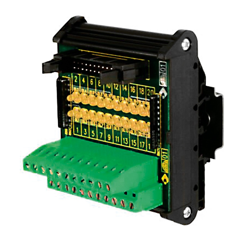 10 Pin Flat Ribbon Cable Breakout Board With LEDs For Circuit Indication, DIN Rail Mounting