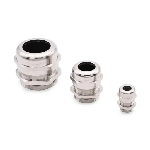 [3012119] PG 13 Threaded Nickel-Plated Brass Cable Glands, Extended Thread and Reduced Entry, PG13.5 Threads, 4-10mm Clamping Range