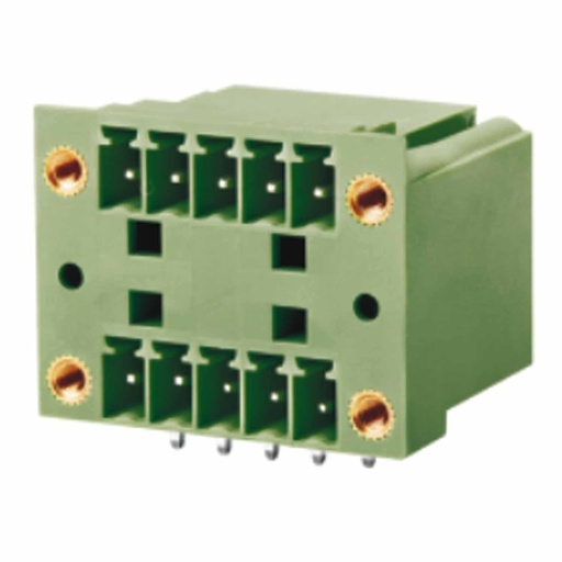 [ASIWJ15EDGRHM-3.5-10P] 3.5 mm Pitch Printed Circuit Board (PCB) Terminal Block, Horizontal Double Level Header, With Loc