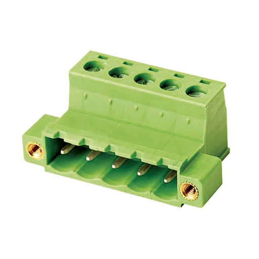 [ASIWJ2EDGKRN-5.08-10P] 10 Position 5.08 mm Spacing Terminal Block Inverted Connector Plug, Screw Clamp, With Threaded Inserts, 28-12AWG