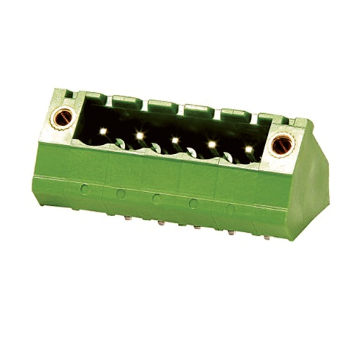 [ASIWJ2EDGLM-5.08-10P] 5.08 mm Pitch Printed Circuit Board (PCB) Terminal Block 45 degree Header with screw locks, 10 position