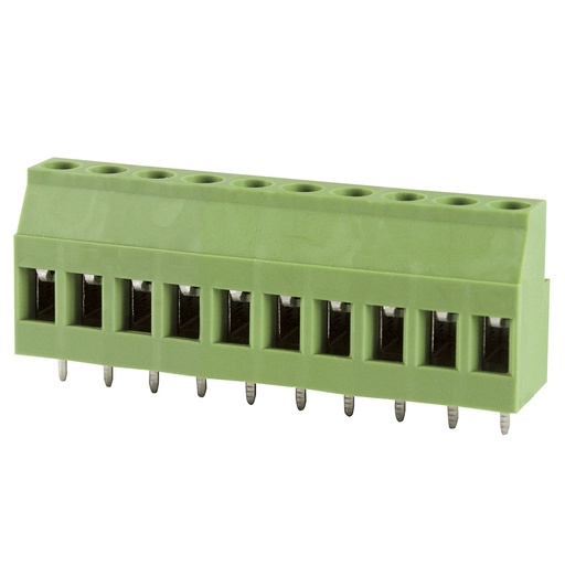 [MRT15P5.08-10VE] 10 Position PCB Screw Terminal Block, Rising Clamp, Green Housing, 5.08mm Pitch, 30-12 AWG