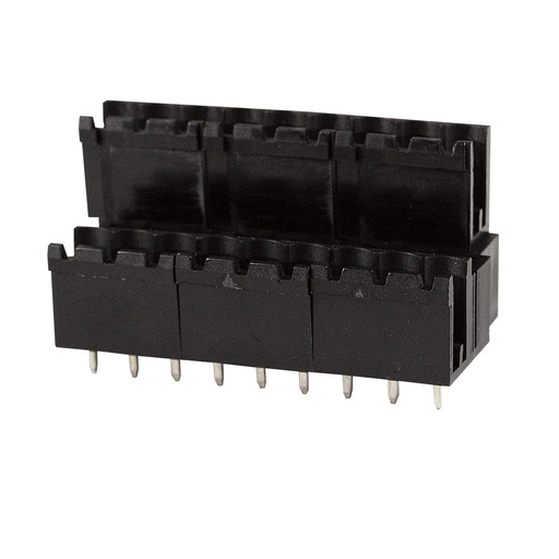 [MRT21P5.08-3NE] 2 Level, 3 Position PCB Terminal Block Connector Header, 5.08mm Pin Spacing, Vertical Entry For Pluggable Terminal Block, Interlocking Housing, Black