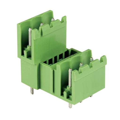 [MRT21P5-3VE] 2 Level, 3 Position PCB Terminal Block Connector Header, 5mm Pin Spacing, Vertical Entry For Pluggable Terminal Block, Interlocking Housing, Green