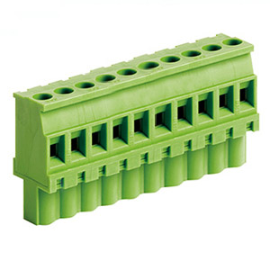 [MRT3P5-10VE] 10 Position Pluggable Terminal Block, Terminal Block Connector, 5mm pitch, Green Housing, Wire Entry On Polarization Side Of Plug, 24-12AWG
