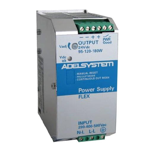 [FLEX17024B] 24V DC Power Supply, 7.5 Amp, 230-500V AC Input, Single or Three Phase, DIN Rail Mounted