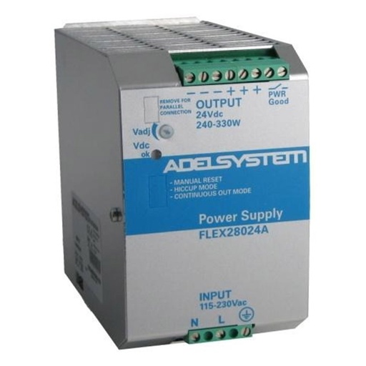 [FLEX28024B] 24V DC Power Supply, 14 Amp, 230-500V AC Input, Single or Three Phase, DIN Rail Mounted