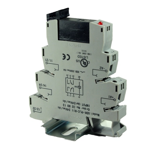 [ASI328013] Terminal Block Relay, 24V Relay DIN Rail Mount, DPDT DIN Rail Relay, Coil 24Vac/dc, Contacts 8A 250Vac, ASI328013