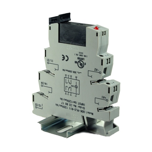 [ASI328017] Terminal Block Relay, 120V Relay DIN Rail Mount, DPDT DIN Rail Relay, Coil 120Vdc, Contacts 8A 250Vac, ASI328017