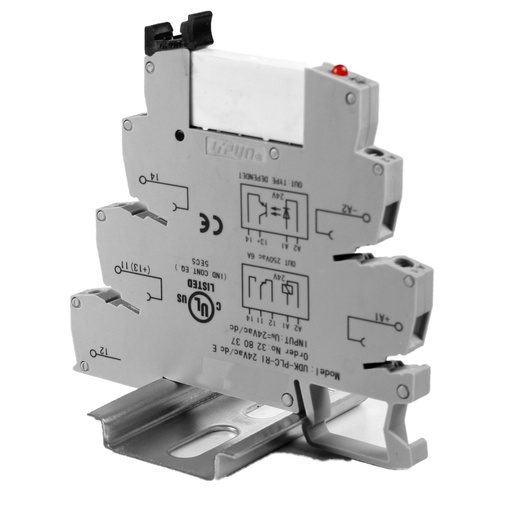 [ASI328037] Terminal Block Relay, DIN Rail Relay 24V, Interposing Relay 24Vac/dc, Low Profile Height, SPDT, 24Vac/dc Coil, 6A 250Vac Contact, ASI328037