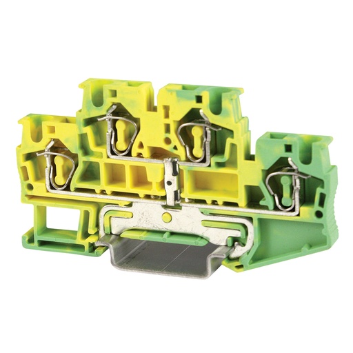 [ASI421026] 4 Wire Ground Spring Terminal Block, DIN Rail Mount Screwless 2 Level 4 Wire Ground Terminal Block, 6.2mm Wide, 28-10 AWG, ASI421026