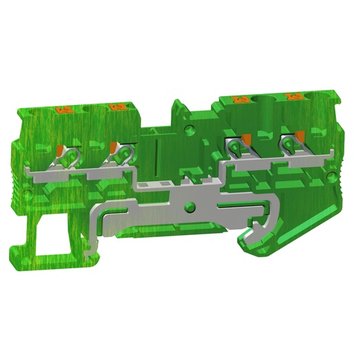 [ASI421466] 4-wire Push In Ground Terminal Block, DIN Rail Mount, Green Yellow Housing, UL Rated  26-12 AWG, ASI421466