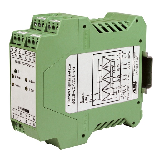[ASI451141] 4-20mA Signal Splitter, 1 Input, 4 Output, 24V DC, Loop or Non-Loop Powered, DIN Rail Mount