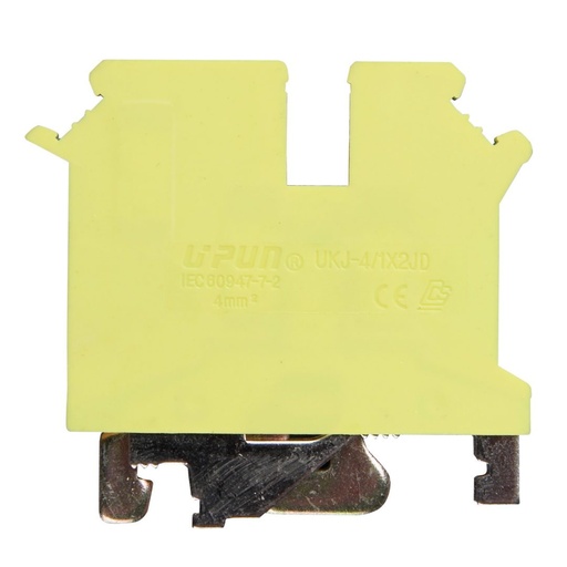 [ASIUK5TWINPE] 3 Wire Ground Terminal Block, DIN Rail Mount, Yellow-Green, 30-10 AWG, Compatible with ASIUK5TWIN