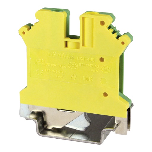 [ASIUSLKG5N] UKJ-4JD Ground Terminal Block | 24-6 AWG | DIN Rail Mount | Screw Terminal | 8.2mm Wide | UL Listed | ASIUSLKG5N
