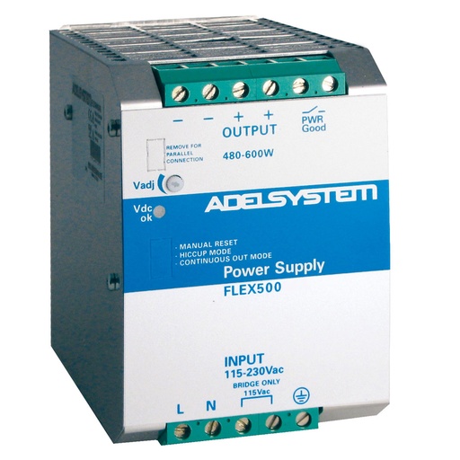 [FLEX50048A] 48V DC Power Supply, 12 Amp, 115-230V AC Input, DIN Rail Mounted