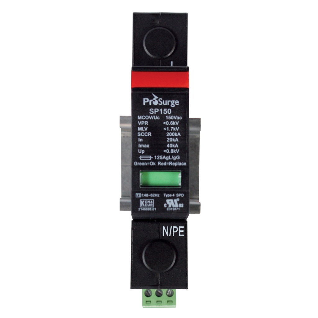 120V AC DIN Rail Mounted Surge Protection Device, 1 Pole SPD, 20kA