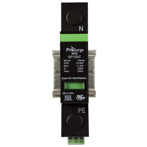 [ASISP150T] DIN Rail Mounted Surge Protection Device For Neutral Connection, 20kA Nominal Discharge, 50kA Surge, 200KArms SCCR Ratings, ASISP150T