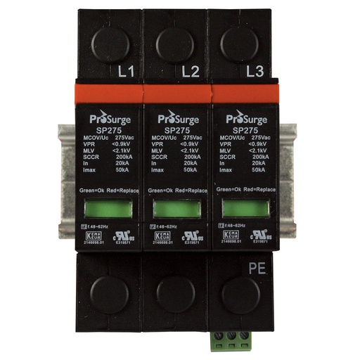 [ASISP275-3P-WT] Din Rail Surge Protection, 3 Phase Surge Protector For Wind Turbine Applications, DIN Rail Mount, 415/240Vac, 3 Pole, MCOV 275Vac, ASISP275-3P-WT