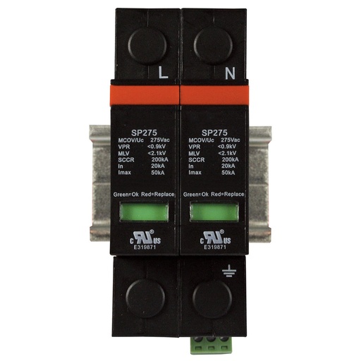 [ASISP275A-2P-S] 240V Surge Protector, DIN Rail Mount, 2 Wire Plus Ground, 2 Pole, Single Phase Nominal 240V AC