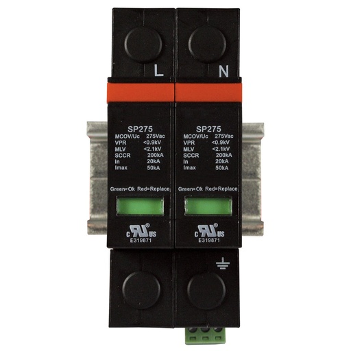 [ASISP275A-2P-S] 240V Surge Protector, DIN Rail Mount, 2 Wire Plus Ground, 2 Pole, Single Phase Nominal 240Vac