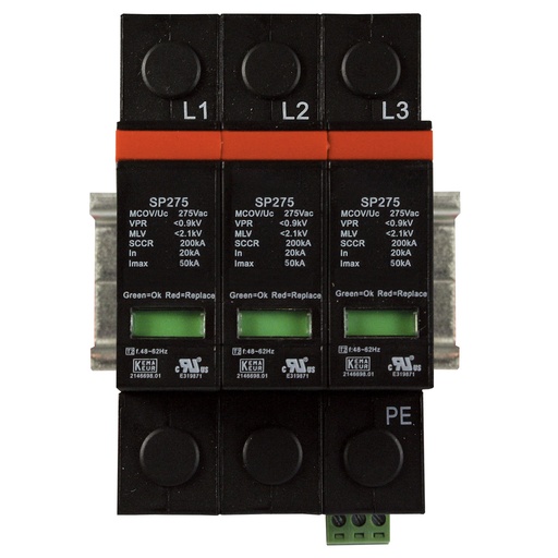 [ASISP275A-3P] 3-Phase DIN Rail Surge Protection Device | Type 1CA SPD | 415/240VAC | UL 1449 4th Edition | 200kA SCCR