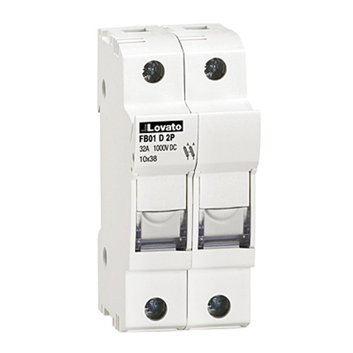 [AFB01D2P] DIN Rail Mounted Midget Fuse Holder, 2 Pole, 10 x 38 mm, 18 to 8 AWG, 32 Amp, 1000 VDC, PV Rated