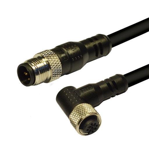 [12FA4C3Z12MD] M12 90 Degree Female To M12 Straight Male,  5-Pole,  Extension Cable, 3 Meters