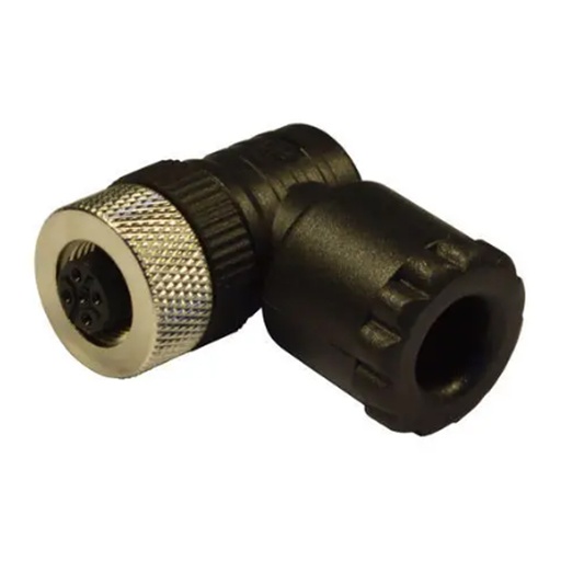 [12FU4000] M12 90 Degree Female field wireable connector with screw terminal, PG9/11 cable gland, black, 4 pole