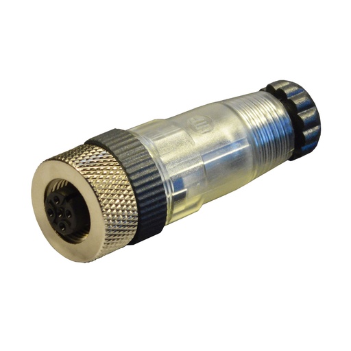 [12FZ4000] M12 Straight Female field wireable connector with screw terminal, PG7 cable gland, clear, 4 pole