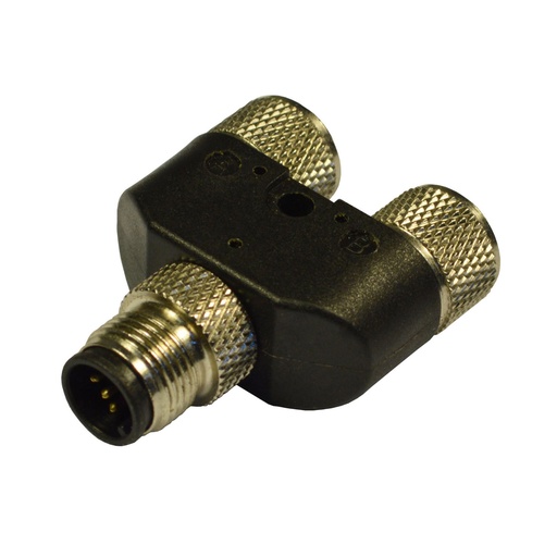 [12T45000] M12 Male 5-Pole T-Splitter With 2 Off Females, Rated Voltage 50V AC/DC, 4 Amps, Transparent