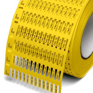 [44040B] Cable Tags Push-in Markers Precut, 4x10mm Yellow , Roll of 16,356 Tags