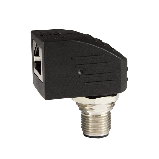 [ASITPA-4512MD-RA] M12 To RJ45 Adapter,  Male M12 D-Coded,  Thru Panel Right Angle, Shielded
