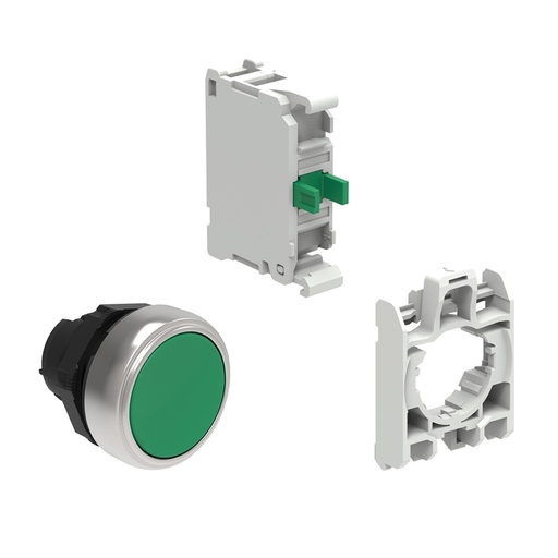 [LPCB103KIT] 22mm Momentary Plastic Push Button, Green, NO Contact, Contact Holder
