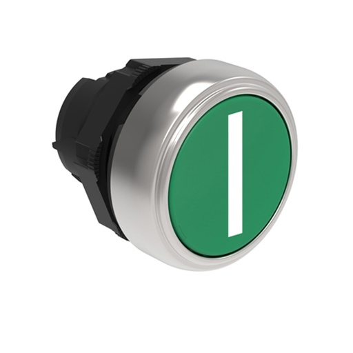 [LPCB1113] 22mm Momentary ON Push Button, Green, Flush, Plastic, Symbol I.