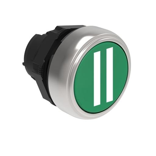 [LPCB1123] 22mm Momentary PAUSE Push Button, Green, Flush, Symbol II.