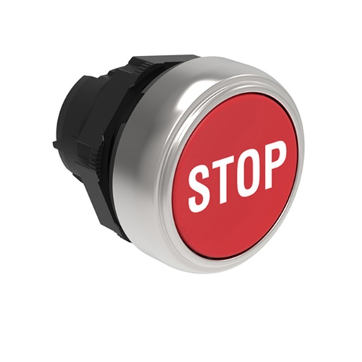[LPCB1134] 22mm Momentary STOP Push Button, Red, Flush, Plastic, Symbol STOP.