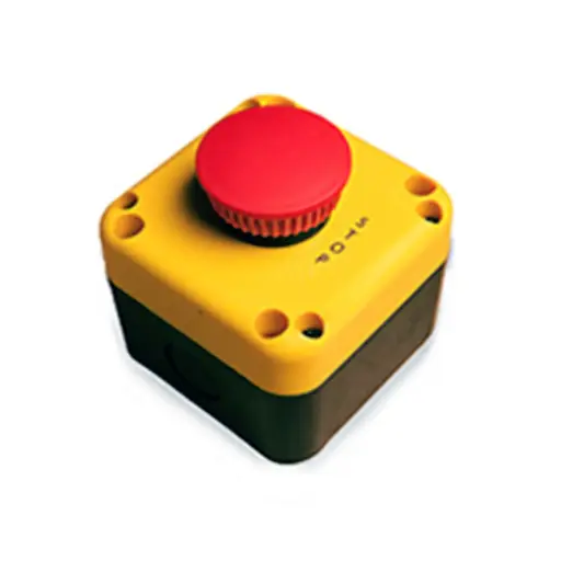 [JKFB0000] Elevator Emergency Stop Control Station (E-Stop) | Push to Stop, Pull to Run | 40mm Red E-Stop Button | Visual Indicator | NEMA 4 Enclosure | Vertical Knockout | 1NC Contact  | Mounting Bracket & Cable Gland