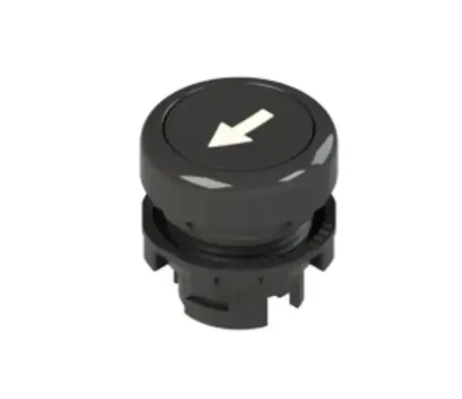 [ASIE24PU2R121L8] Momentary Black Push Button with Arrow, Down Button, 22mm Mounting 