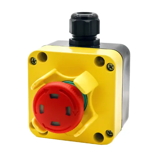 [SLA11NPNC003] Non-Engraved Emergency Stop Control Station (E-Stop) | Push-to-Lock, Twist-to-Release | 40mm Red E-Stop Button | Visual Indicator | NEMA 4 Enclosure | 1NC Contact