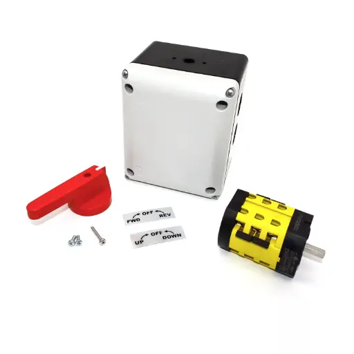 [P0202500S-RH-EKIT] ASI P0202500S 120/240V AC, 20A, 2HP, Single Phase, Boat Lift Switch or Motor Reversing Switch w/Top Mount Red Handle, Enclosure Kit (Momentary)