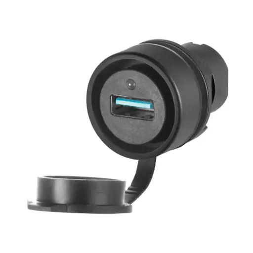 [ASI020PUSB] Waterproof USB A-USB A Bulkhead Connector | IP67 Rated | Black Bezel | Tamper-Proof Mount | 22mm Panel Hole | ASI020PUSB