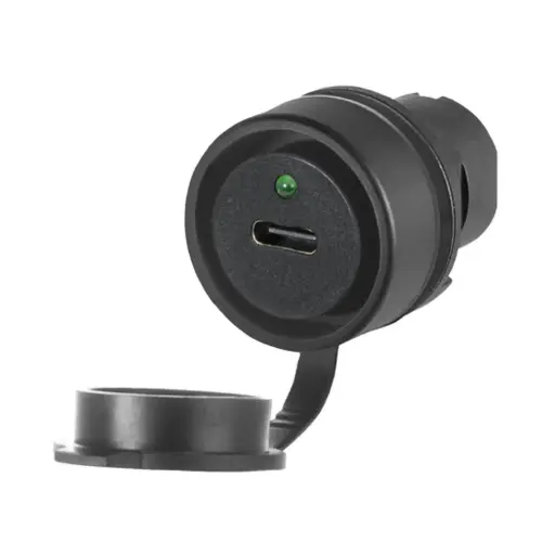 [ASI020PUSBC] Waterproof USB A-USB C 3.0 Bulkhead Connector | IP67 Rated | Black Bezel | Tamper-Proof Mount | 22mm Panel Hole | ASI020PUSBC