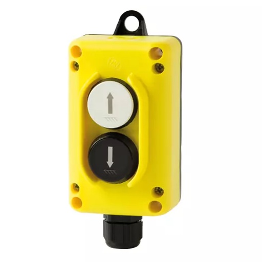 [ASI-E100TLP2] ASI-E100TLP2 | Up-Down Control Station | 2-Button Pendant Station | 1 White Up & 1 Black Down Button | 2 NO Contacts | NEMA 4, IP65 Rated | Industrial Hoist & Crane Control 