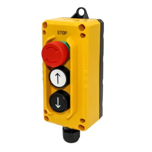 [ASI-E100TLP3] ASI-E100TLP3 | 3-Button Pendant Control Station | Up, Down, & Emergency Stop | 1 NC & 2 NO Contacts | NEMA 4, IP65 Rated | Industrial Hoist & Crane Control | Replacement for TLP3