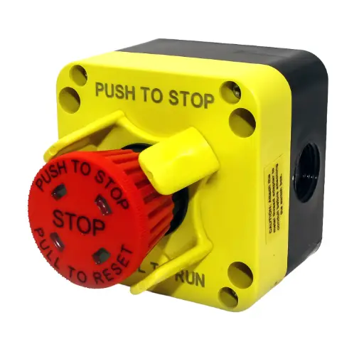 [ASI-F100SLAK2] Emergency Stop Control Station (E-Stop) | Push to Stop, Pull to Run | 40mm Red E-Stop Button | Visual Indicator | NEMA 4 Enclosure | 1 NC Contact